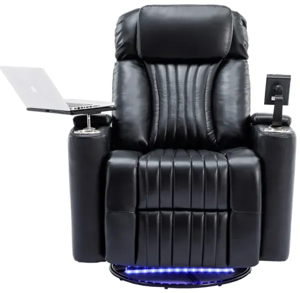 270 Degree Power Swivel Recliner, Home Theater Seating With Hidden Arm Storage And LED Light Strip, Cup Holder, 360 Degree Swivel Tray Table, And Cell Phone Holder, Soft Living Room Chair