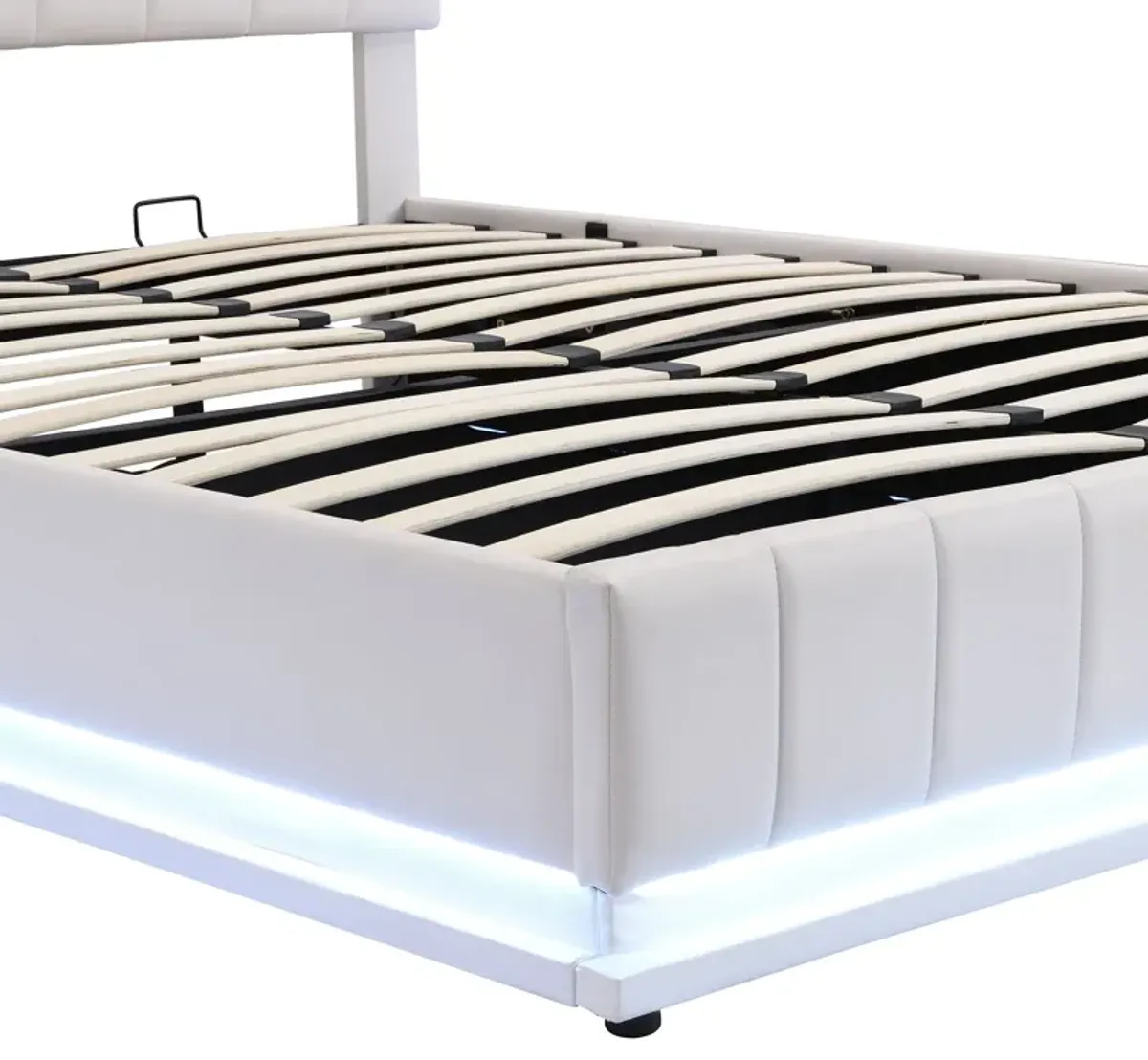 Queen Size Upholstered Bed With Hydraulic Storage System And LED Light, Modern Platform Bed With Sockets And USB Ports