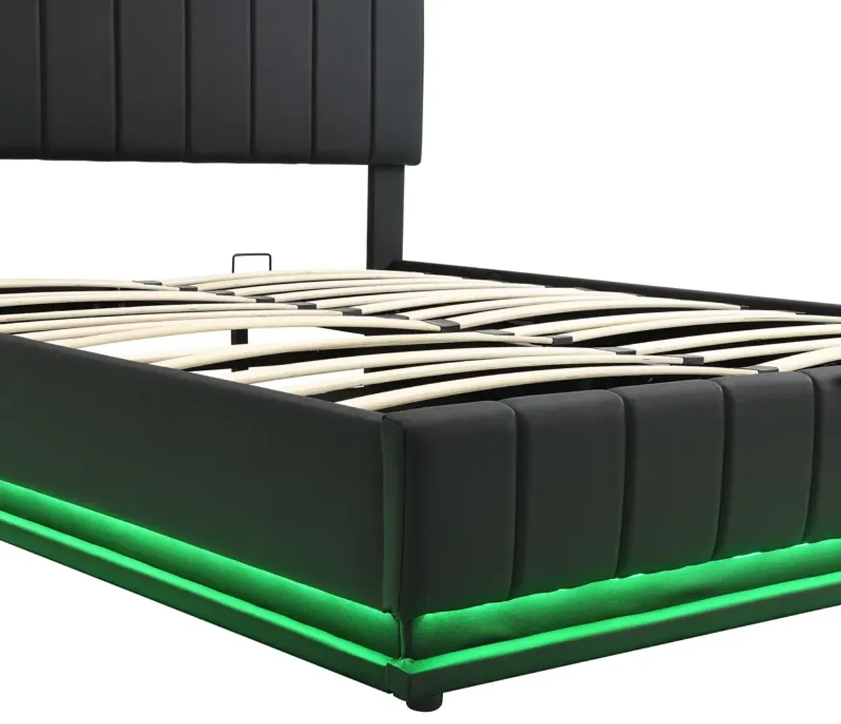 Queen Size Upholstered Bed With Hydraulic Storage System And LED Light, Modern Platform Bed With Sockets And USB Ports