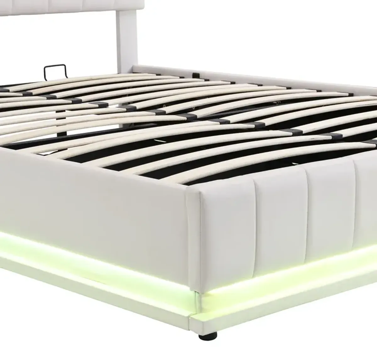 Queen Size Upholstered Bed With Hydraulic Storage System And LED Light, Modern Platform Bed With Sockets And USB Ports