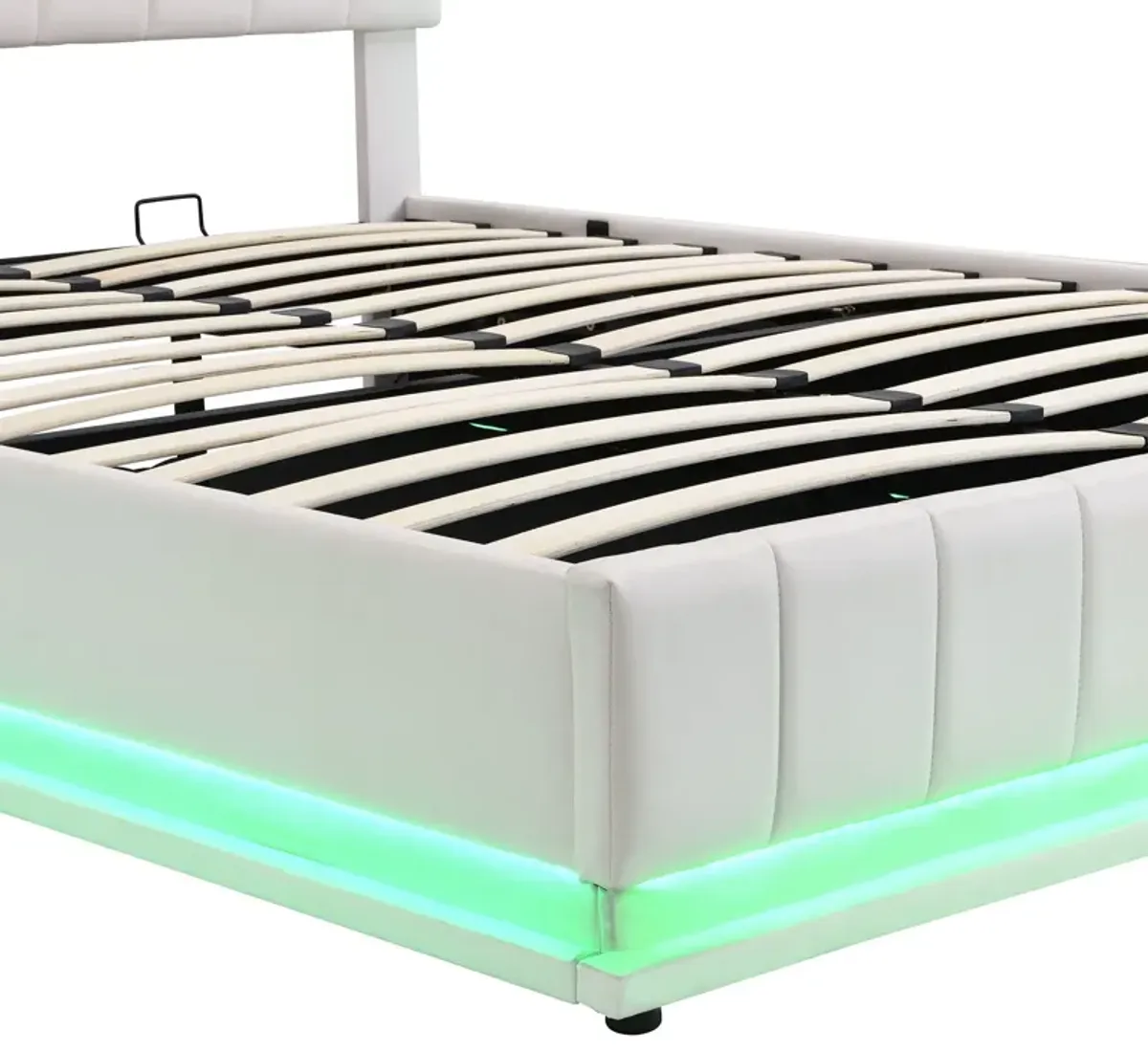 Queen Size Upholstered Bed With Hydraulic Storage System And LED Light, Modern Platform Bed With Sockets And USB Ports