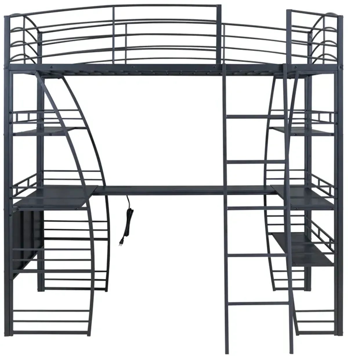 Loft Bed With 4 Layers Of Shelves And L-Shaped Desk, Stylish Metal Frame Bed With A Set Of Sockets, USB Ports And And Wireless Charging