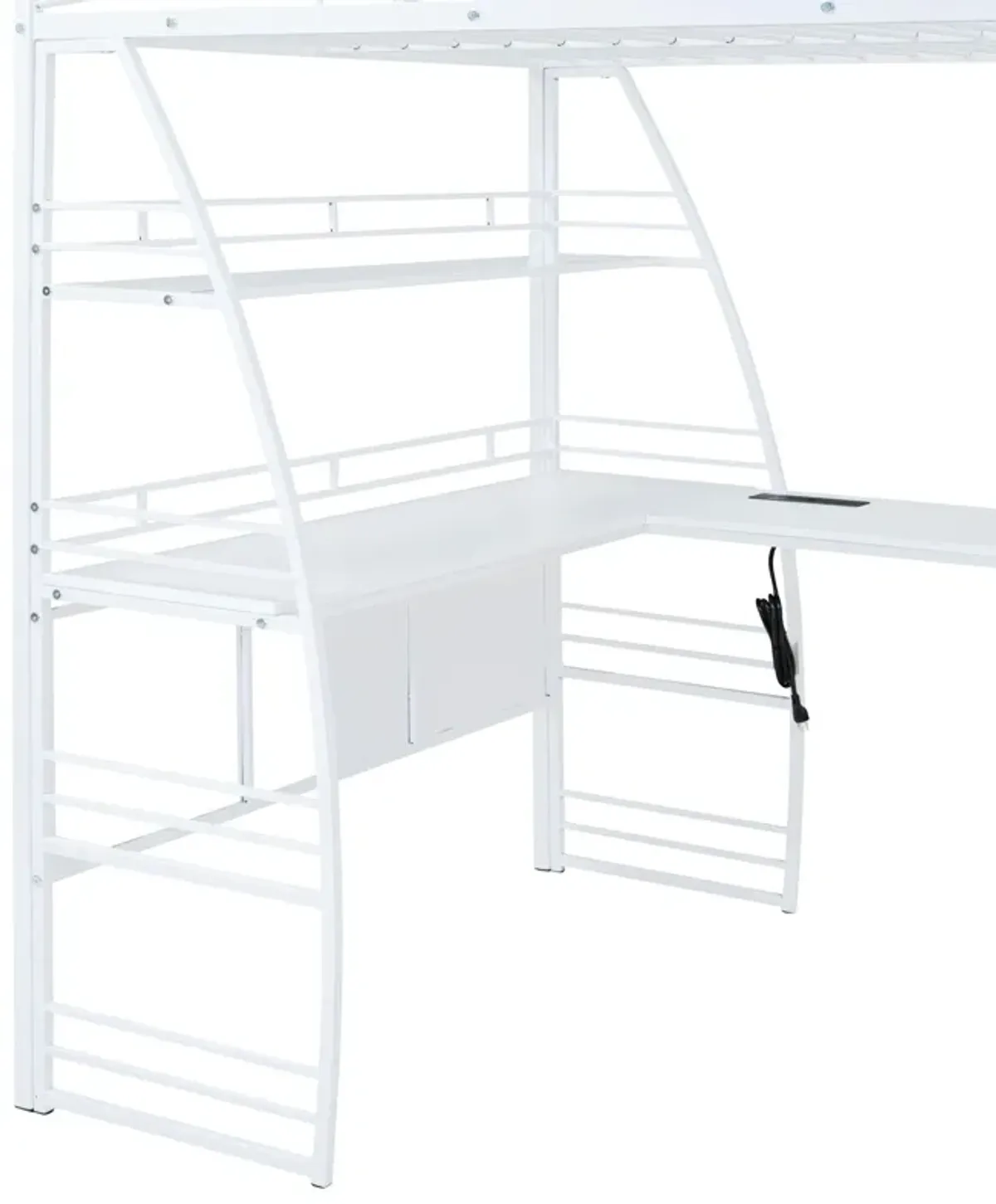 Loft Bed With 4 Layers Of Shelves And L-Shaped Desk, Stylish Metal Frame Bed With A Set Of Sockets, USB Ports And And Wireless Charging