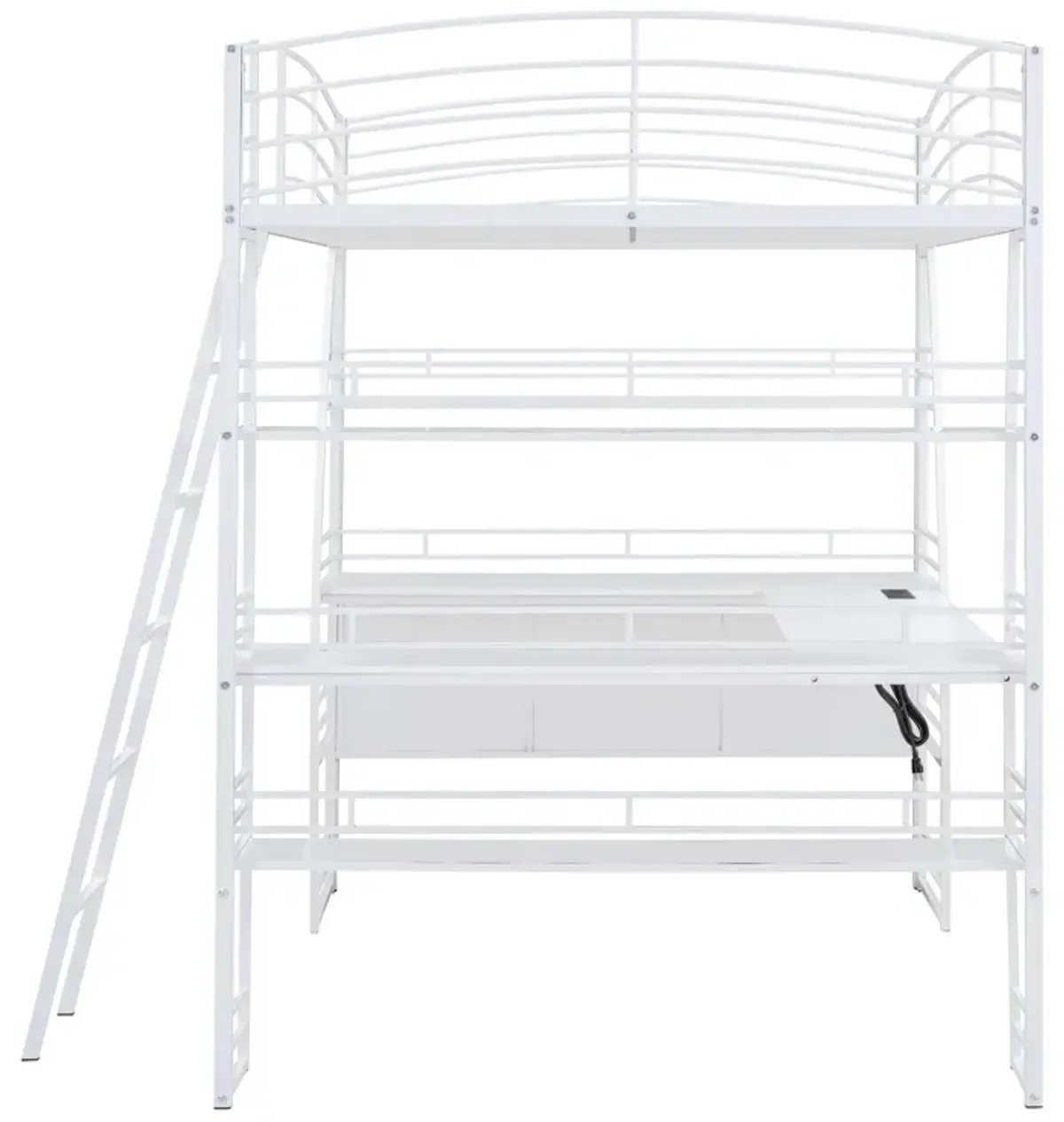 Loft Bed With 4 Layers Of Shelves And L-Shaped Desk, Stylish Metal Frame Bed With A Set Of Sockets, USB Ports And And Wireless Charging