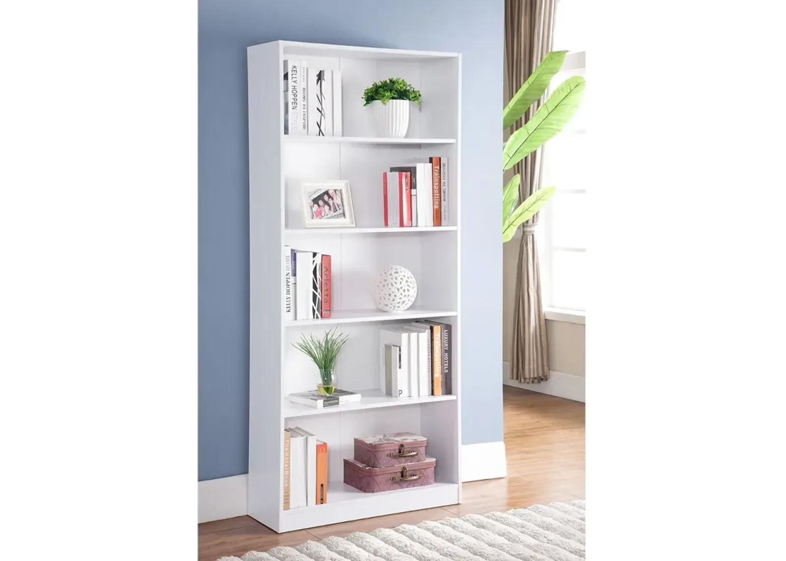 Bookcase Display, Modern Bookstand With Five Shelves - White