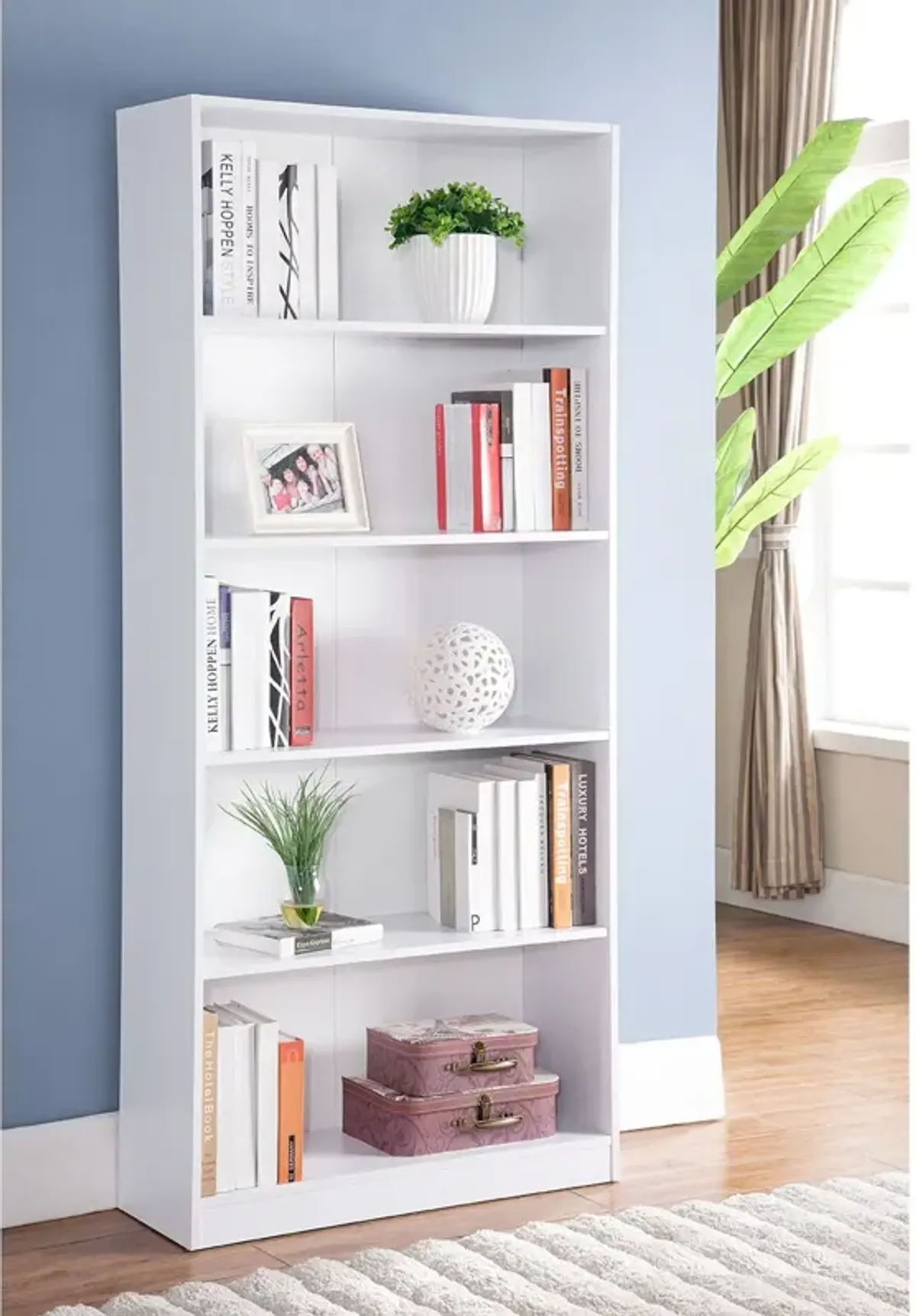 Bookcase Display, Modern Bookstand With Five Shelves - White