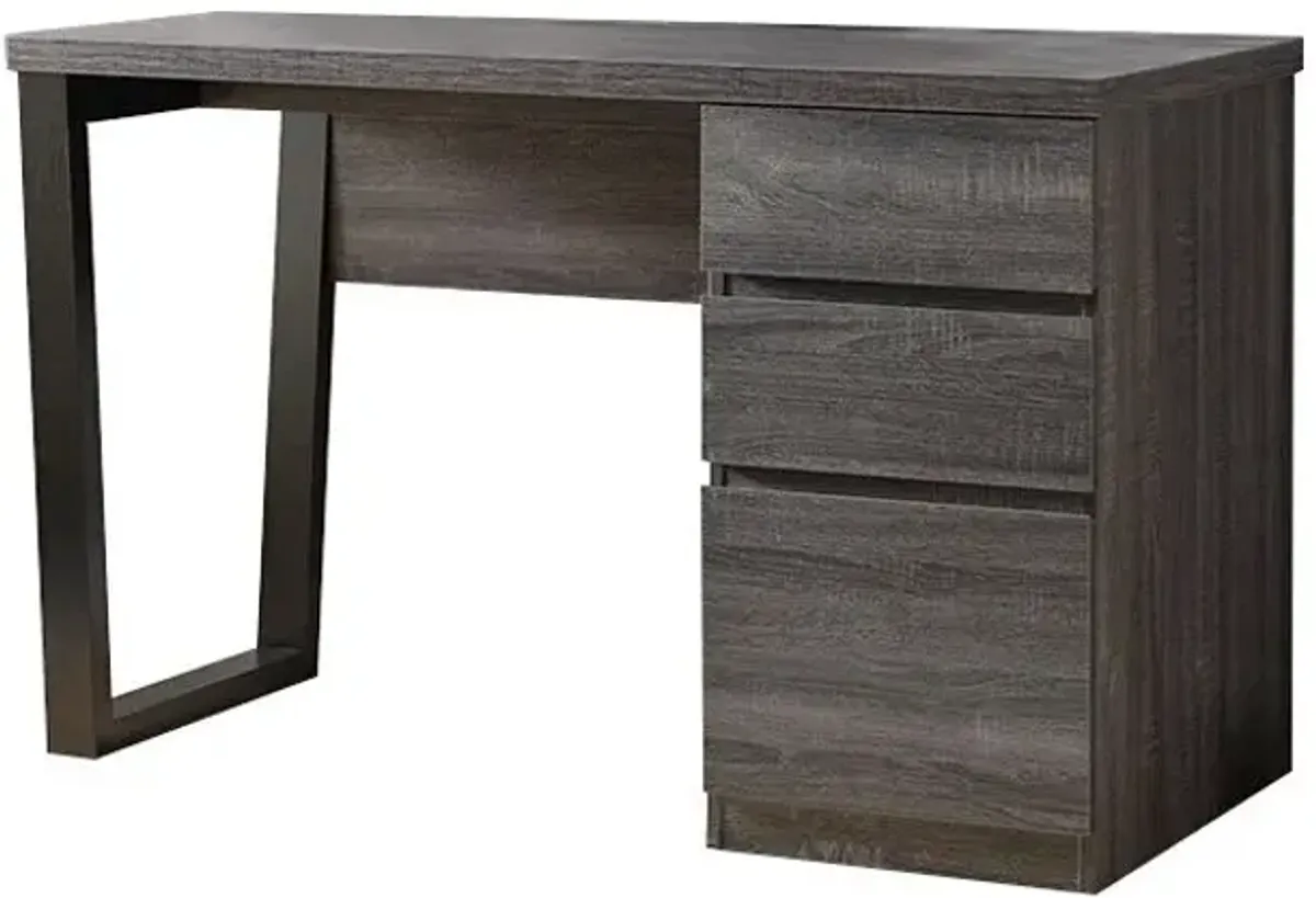 Executive Home Office Desk With Two Storage Drawers And File Cabinet - Distressed Gray / Black