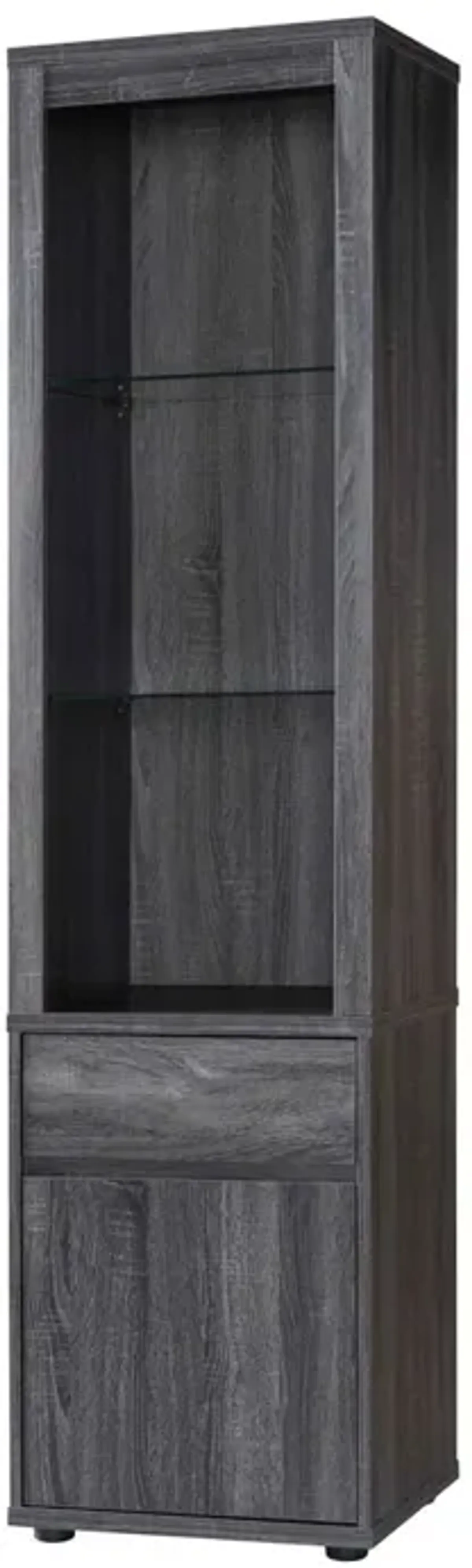 Modern Wine Showcasing Cabinet With Two Glass Shelves And Storage Cabinet - Distressed Gray