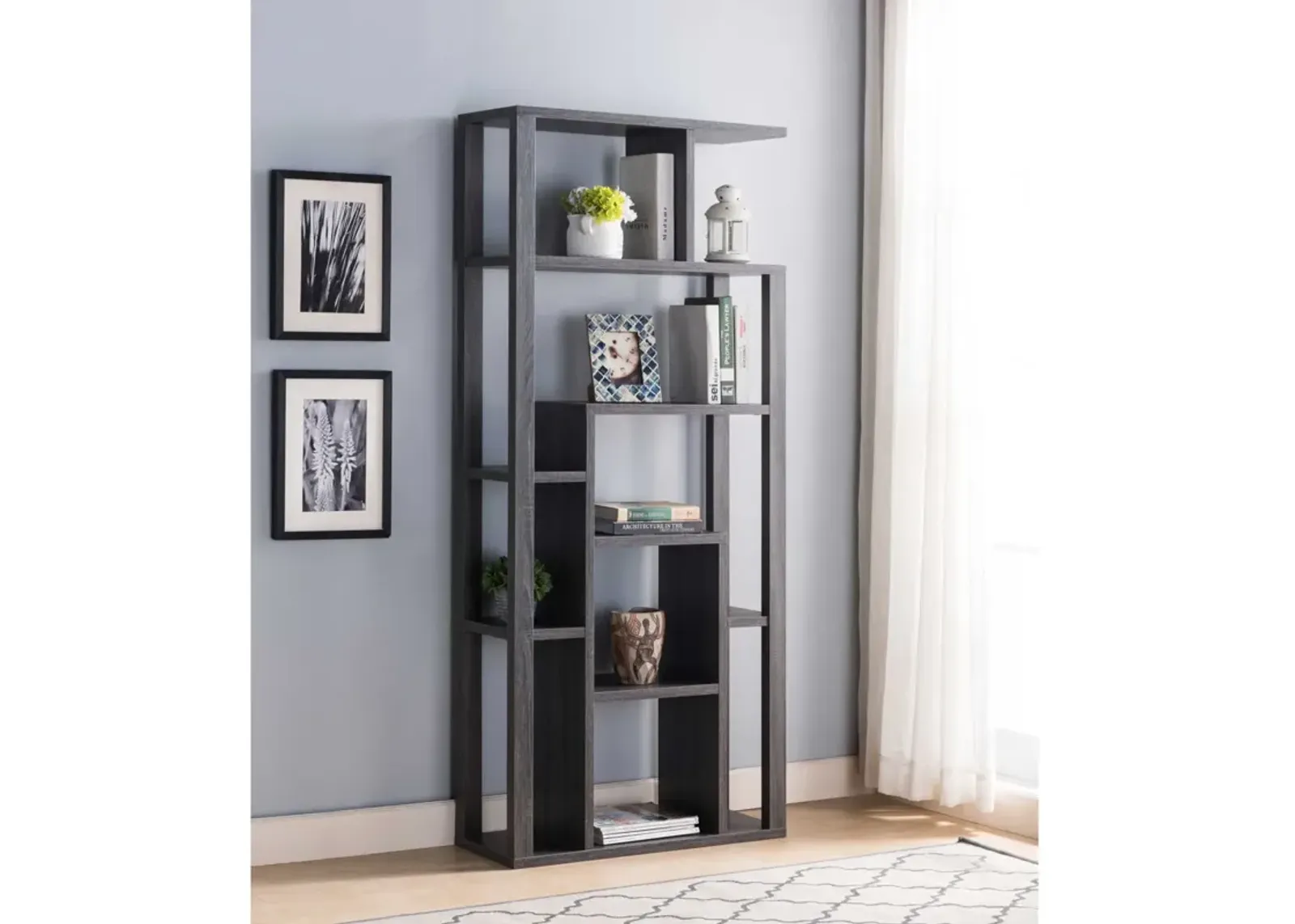 Multi Level Shelve Showcase Cabinet, Home Display Cabinet - Distressed Gray