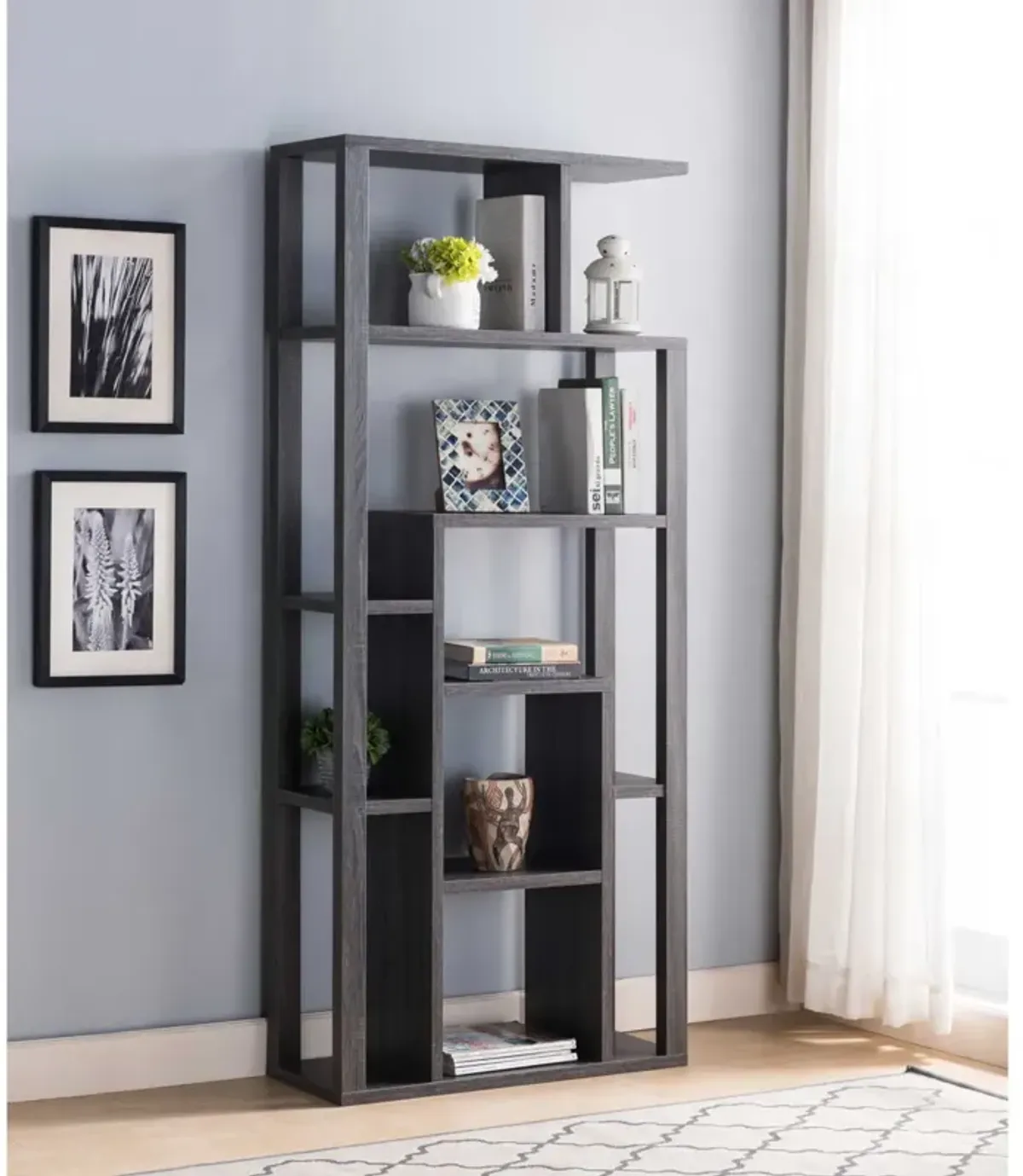 Multi Level Shelve Showcase Cabinet, Home Display Cabinet - Distressed Gray