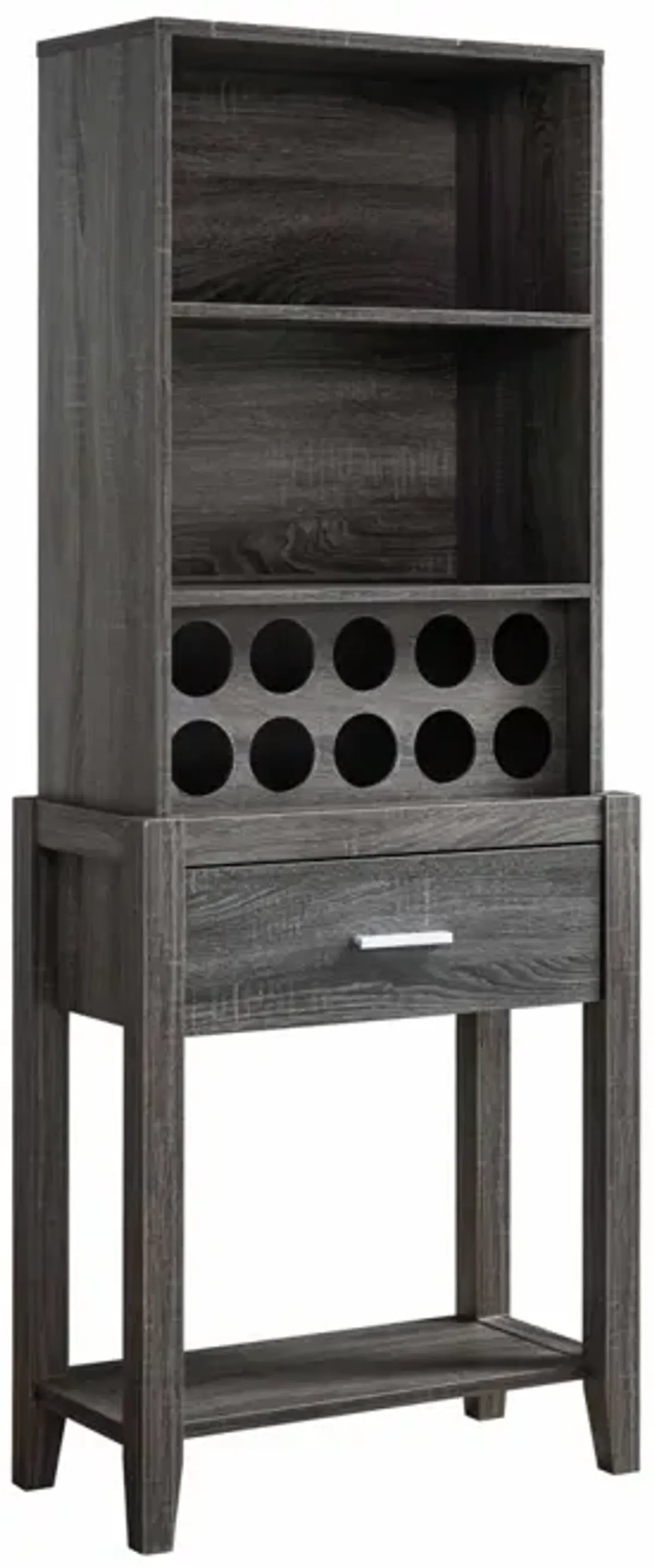 Wine Bar Cabinet, Kitchen Storage Cabinet With Drawer And Open Shelves - Distressed Gray