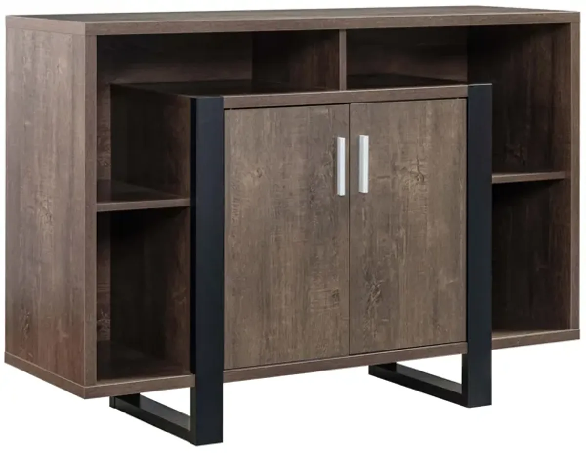 Wine Cabinet, Kitchen Bar Display Cabinet With 4 Shelves & Center Cabinet - Walnut Oak / Black