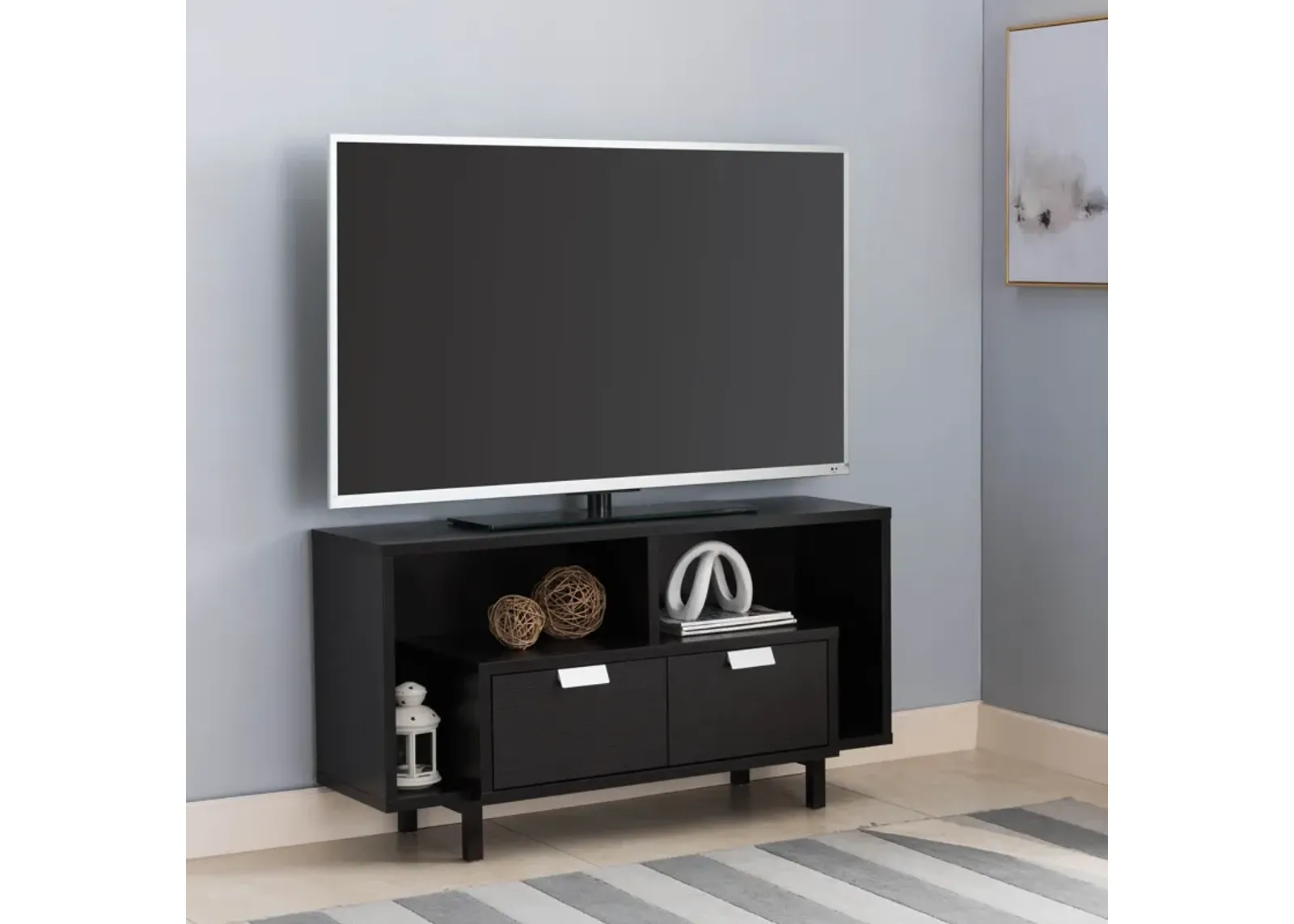 TV Console Table With 2 Drawers And Open Shelving - Red Cocoa