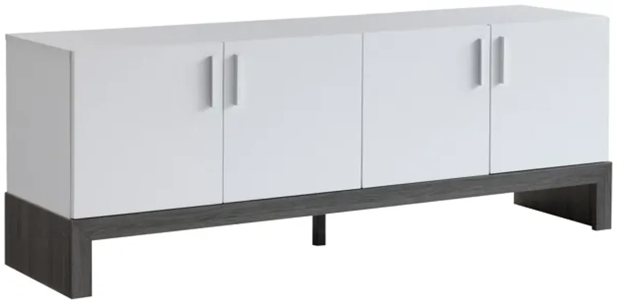 Side Credenza With 4 Doors, Storage Cabinets, TV Stand - White / Distressed Gray