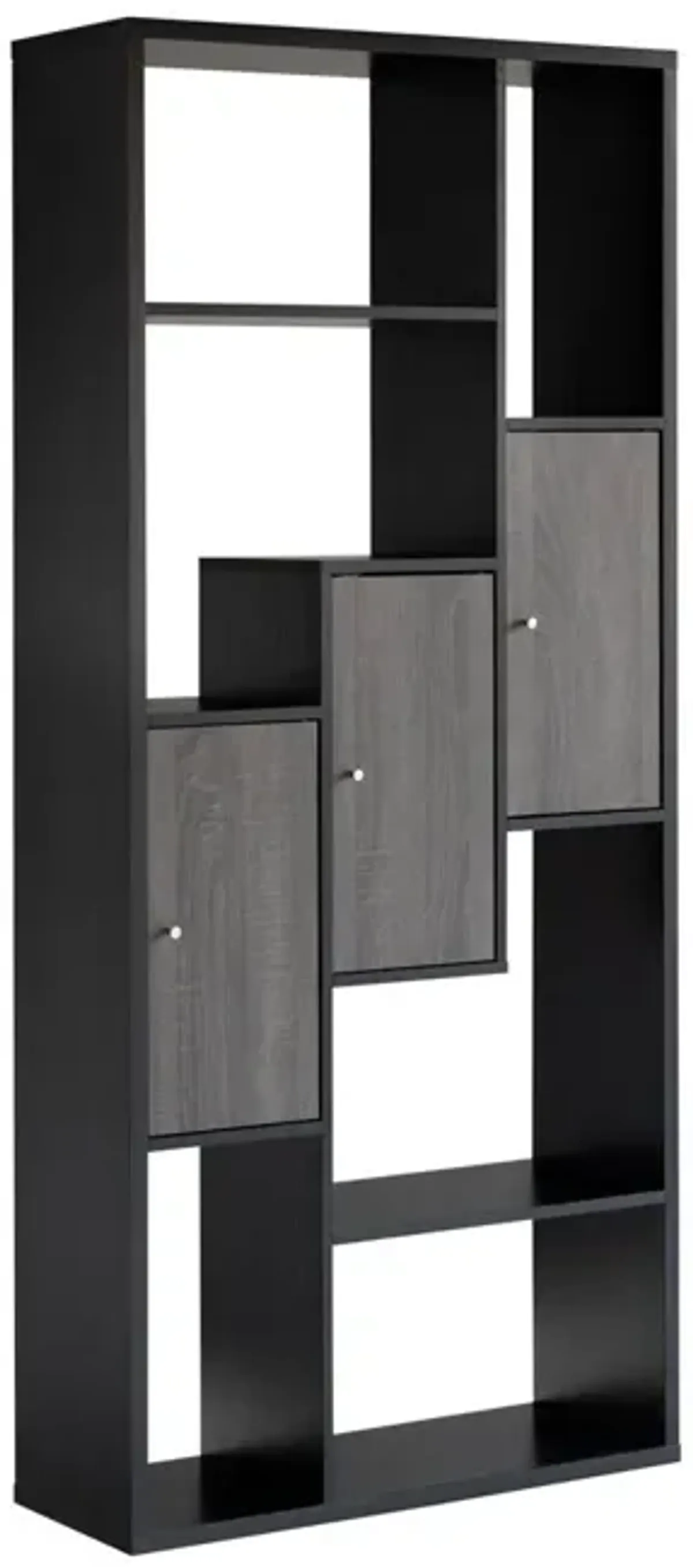 Bookcase Display Storage Cabinet, Multi Shelves - Black / Distressed Gray