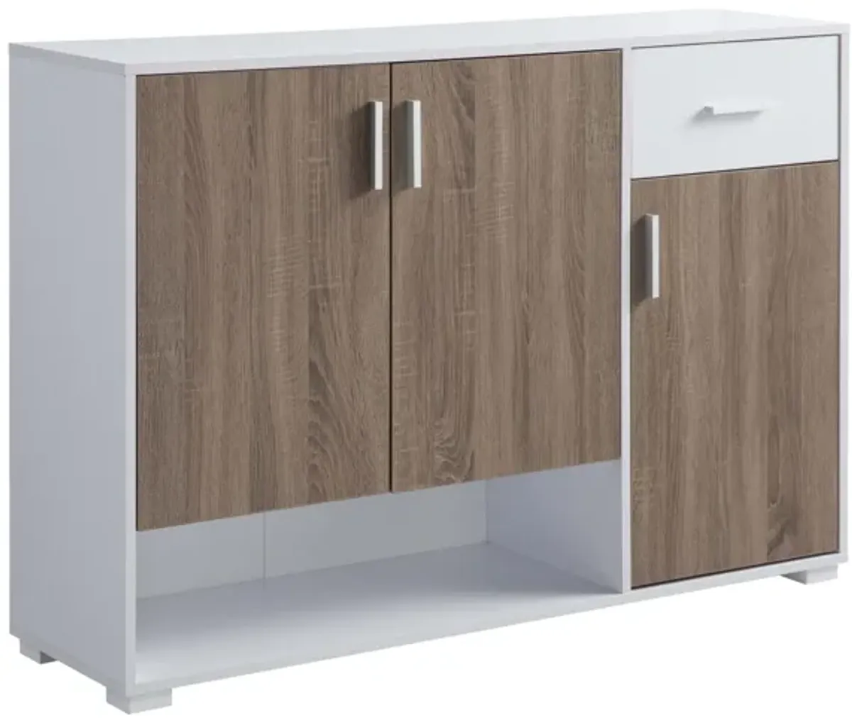 Shoe Storage Cabinet For 17 Pairs, Bedroom Cabinet With Drawer - Doors - White / Dark Taupe