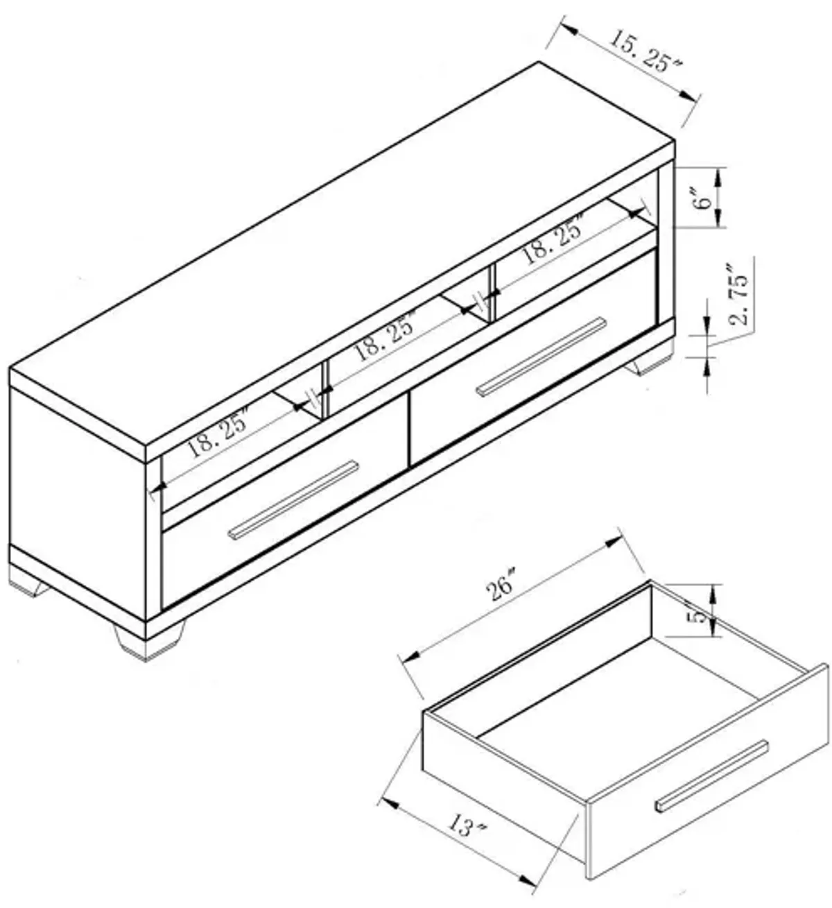 TV Stand, Home Entertainment Console With 2 Drawers, 3 Shelves - White