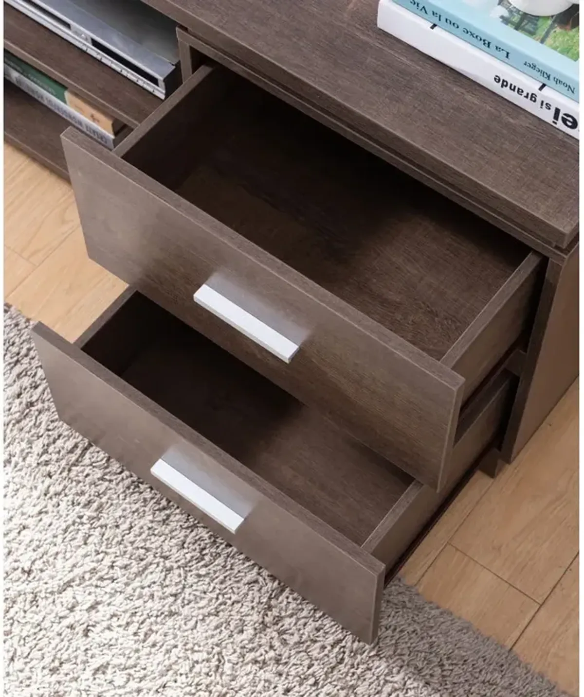 Home Entertainment Console, TV Stand With 4 Drawers, 2 Shelves - Walnut Oak