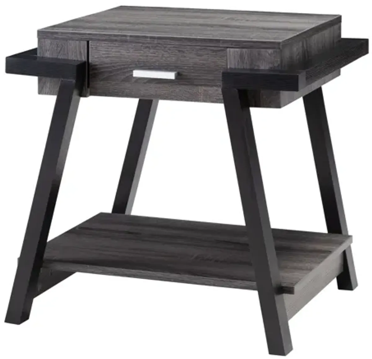 Home End Table With Drawer, Side Table With Storage Shelf - Distressed Gray / Black