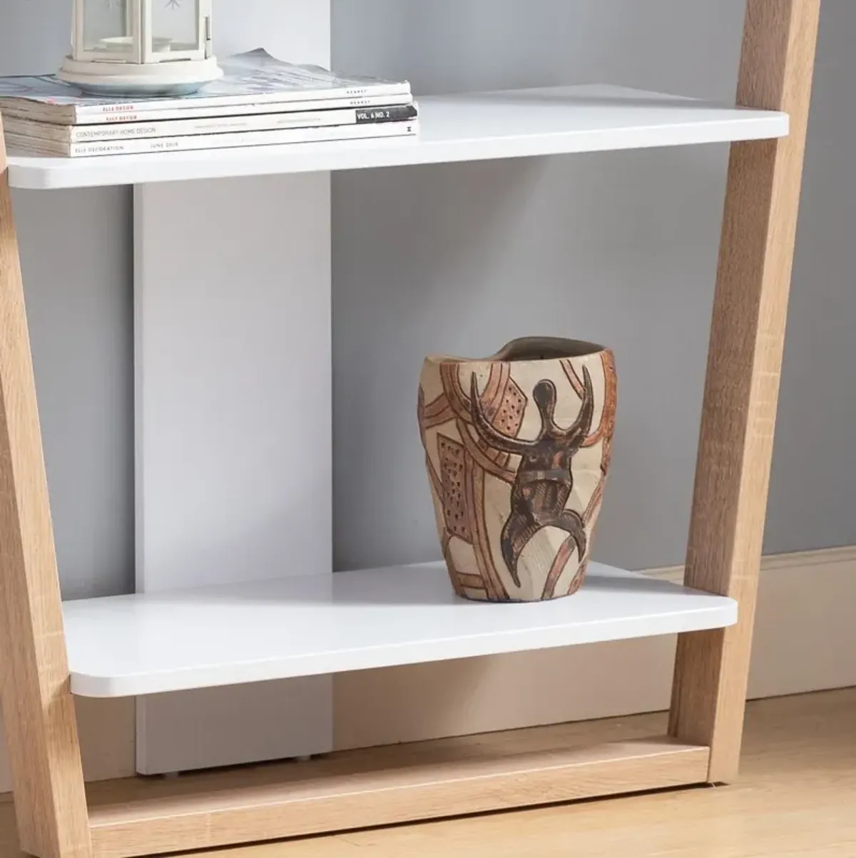 Contemporary Console Table With Three Open Shelves - White / Light Brown