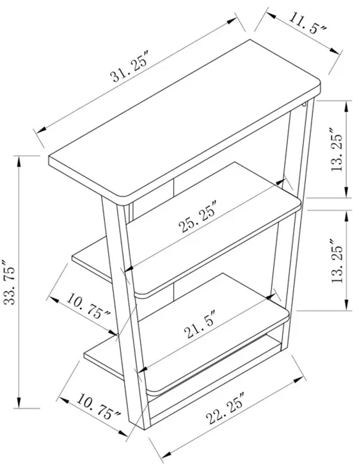 Contemporary Console Table With Three Open Shelves - White / Light Brown