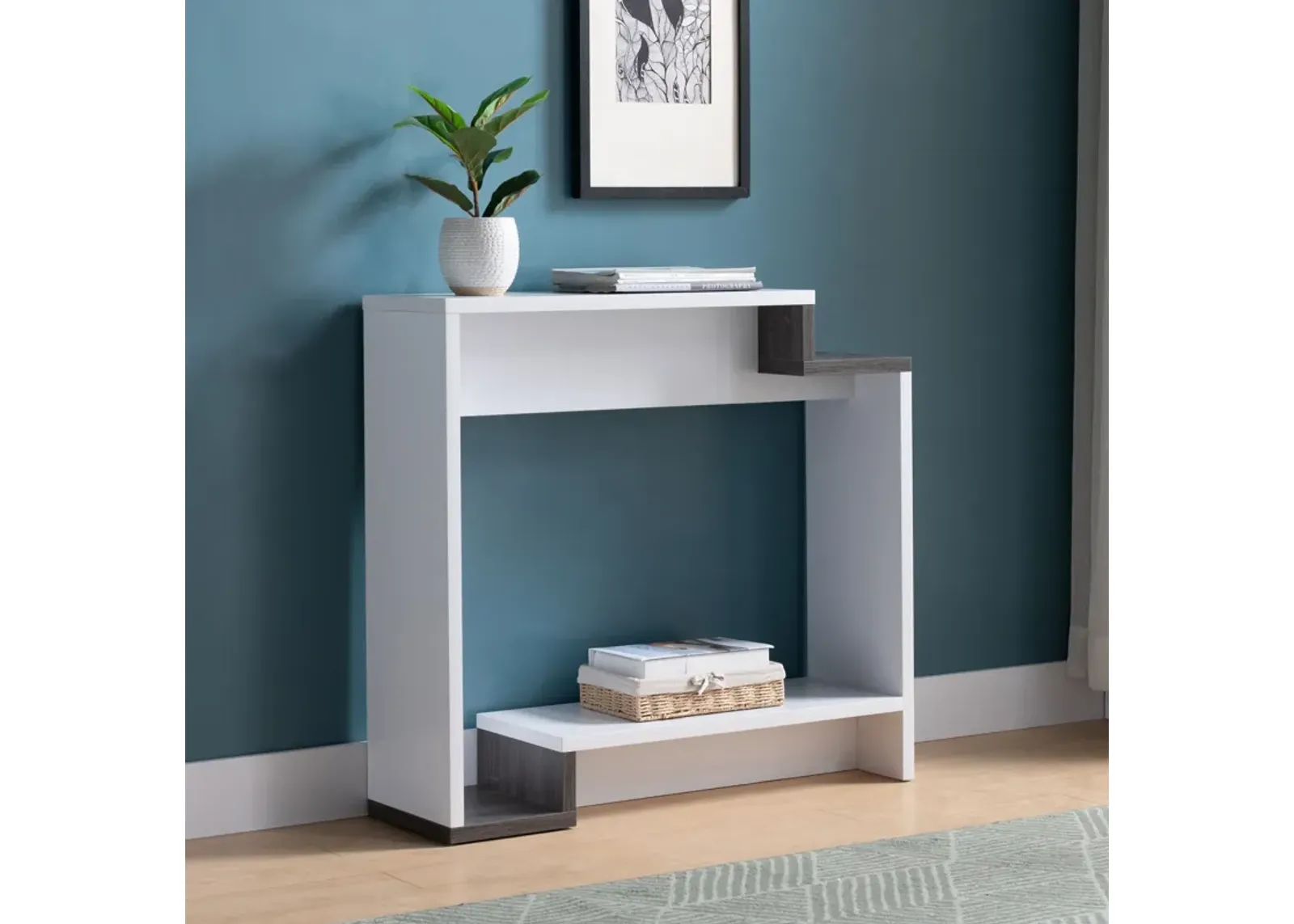 Contemporary Console Table With Two Open Shelves - White / Gray