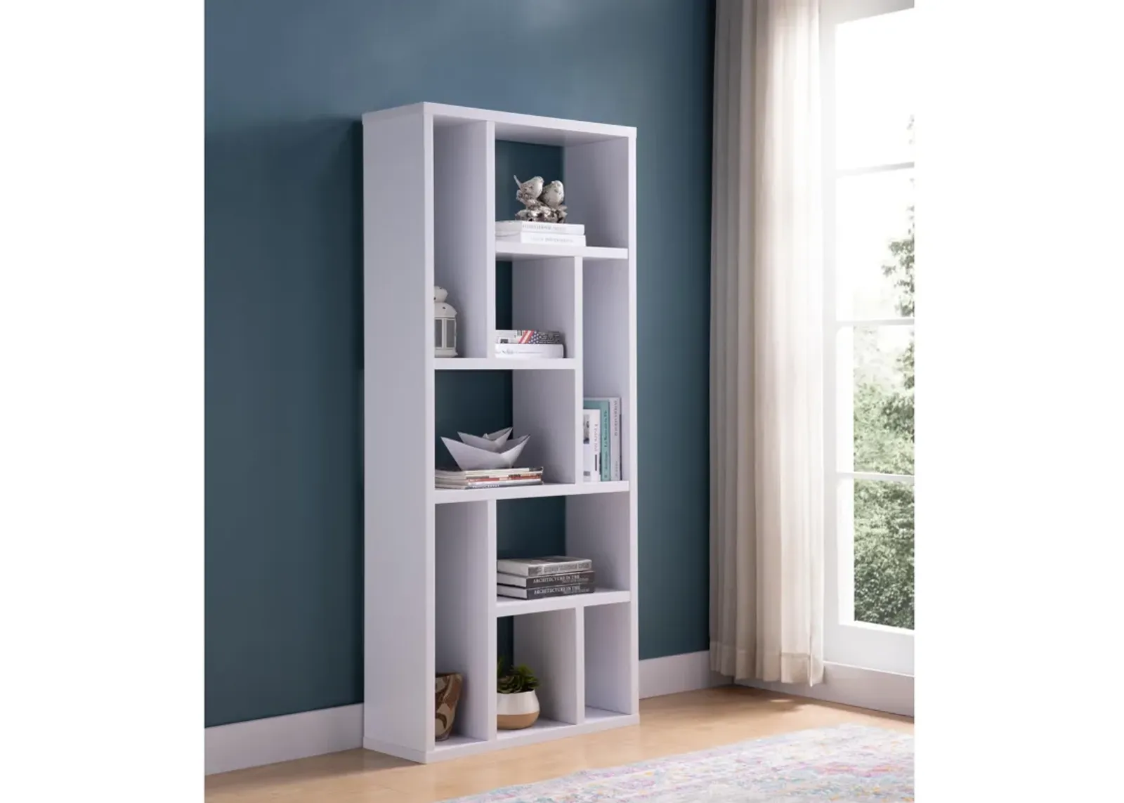 Contemporary Bookcase With Nine Shelves - White