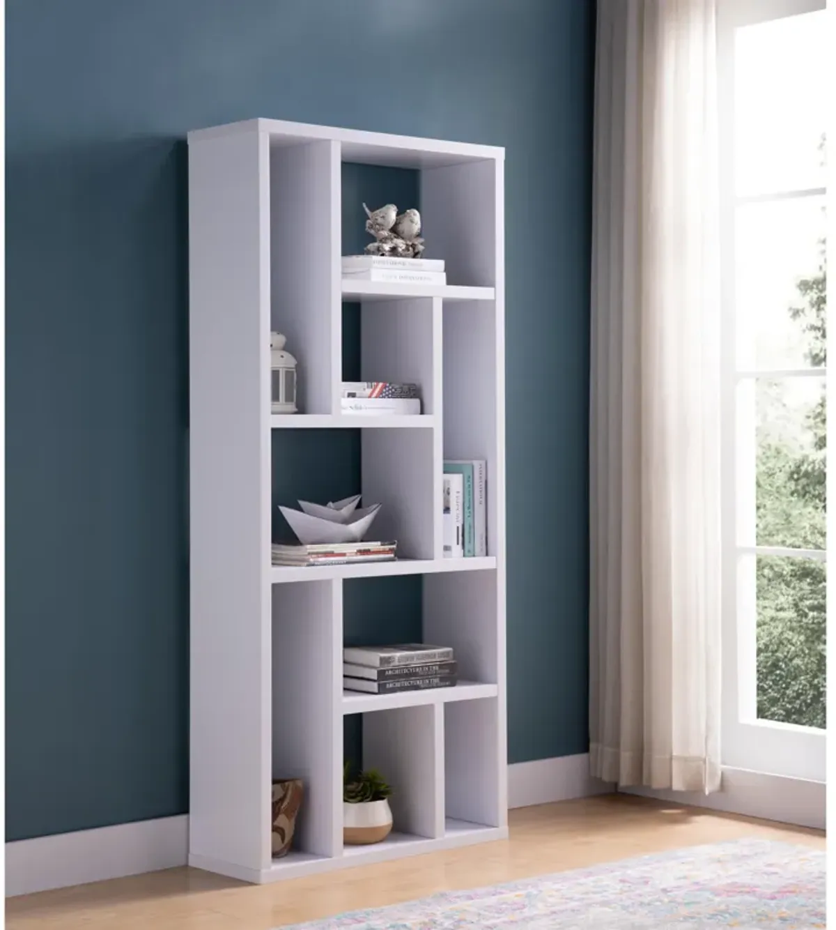 Contemporary Bookcase With Nine Shelves - White