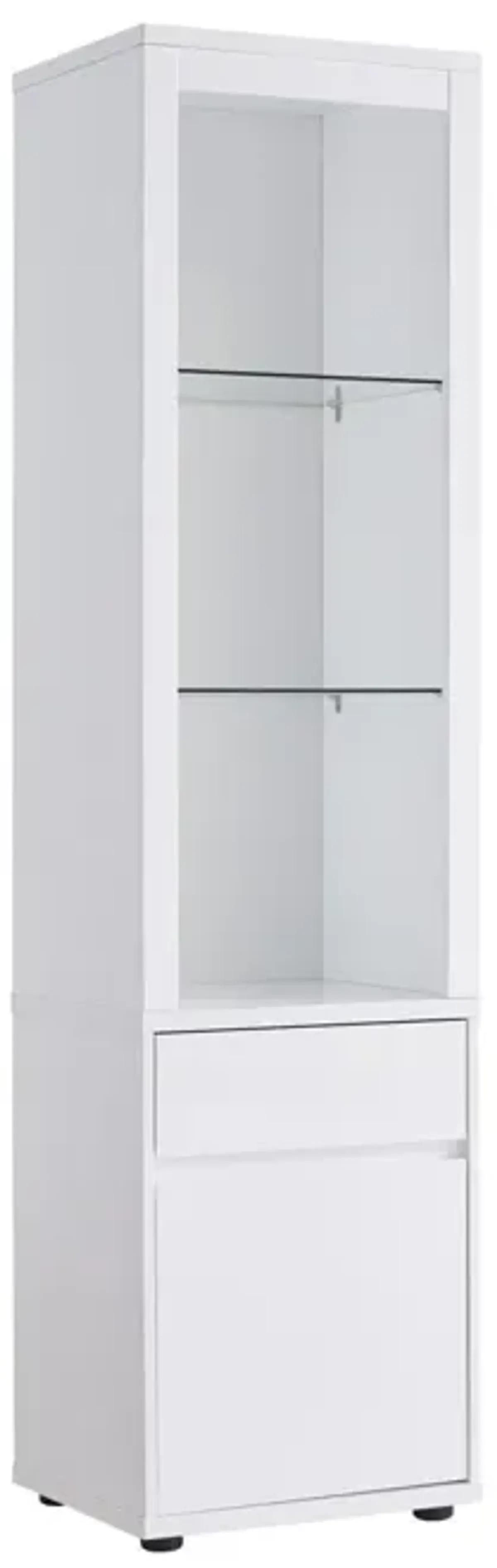 Contemporary Display Cabinet With Three Glass Shelves One Shelves Bottom Cabinet With Two Shelves - White