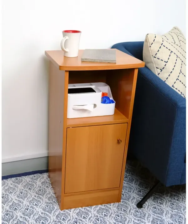 Chairside Table With One Door Storage Cabinet And Large Cubby Shelf - Light Brown