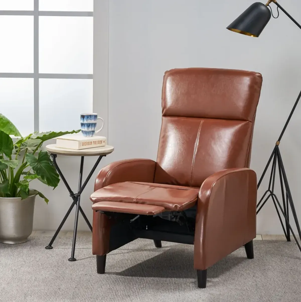 Wide Faux Leather Push Back Standard Recliner - Hazelnut