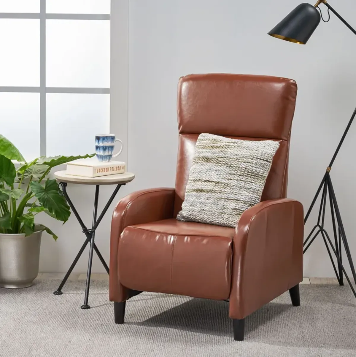 Wide Faux Leather Push Back Standard Recliner - Hazelnut