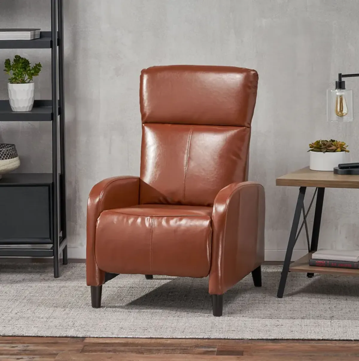 Wide Faux Leather Push Back Standard Recliner - Hazelnut