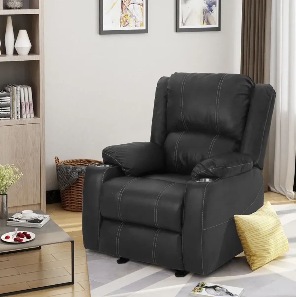 Glider Recliner With Steel Cup Holders - Black