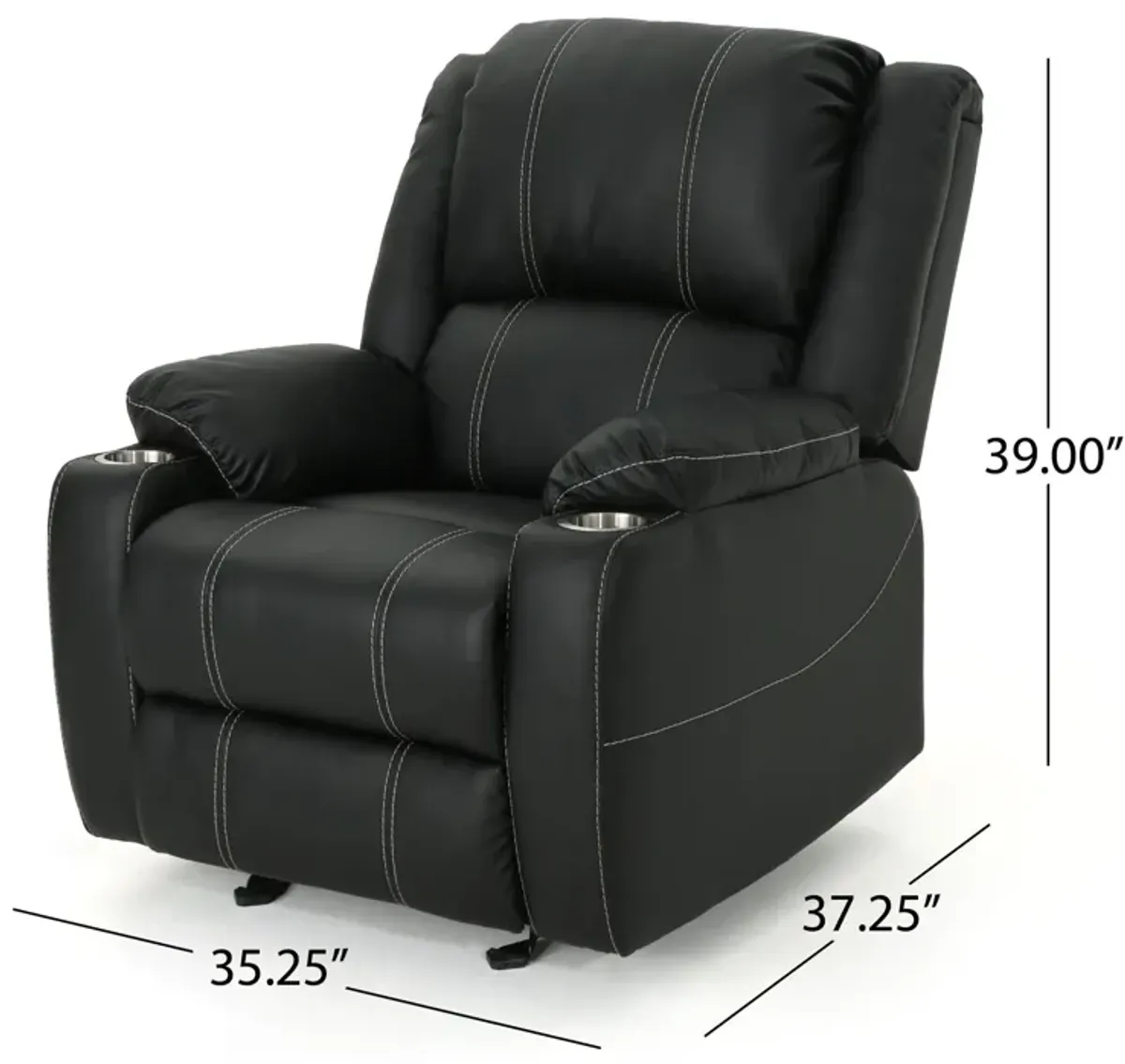 Glider Recliner With Steel Cup Holders - Black