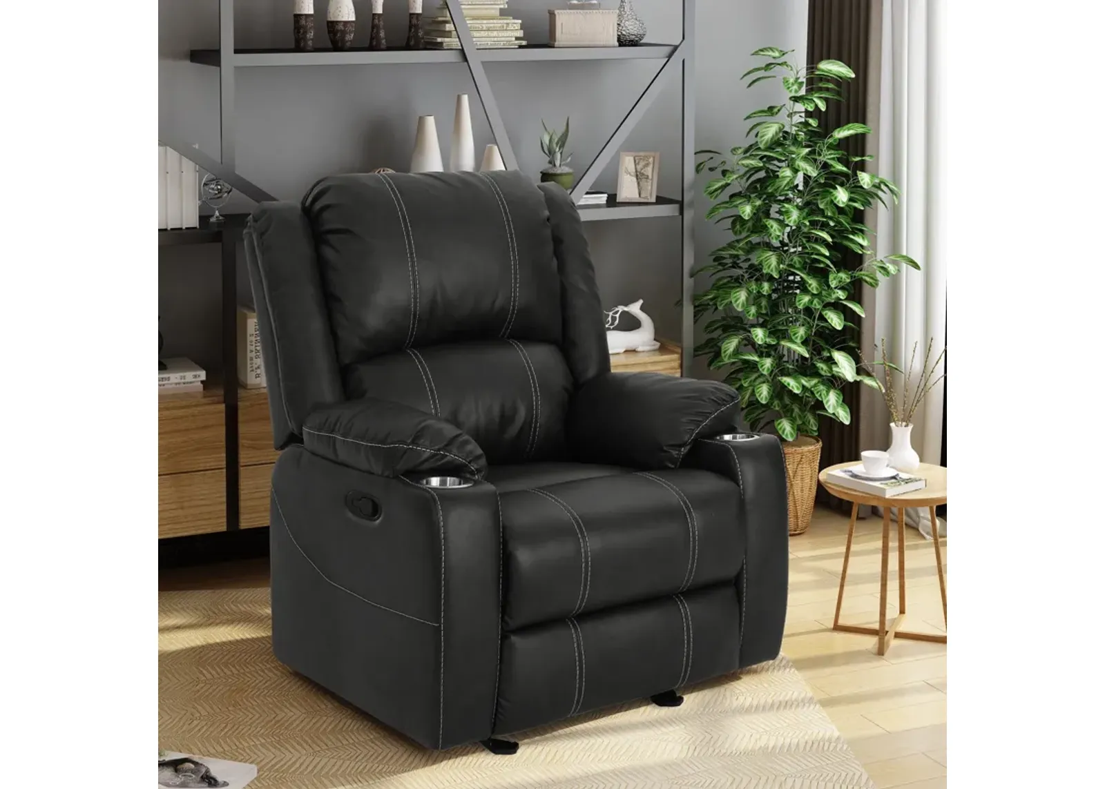 Glider Recliner With Steel Cup Holders - Black