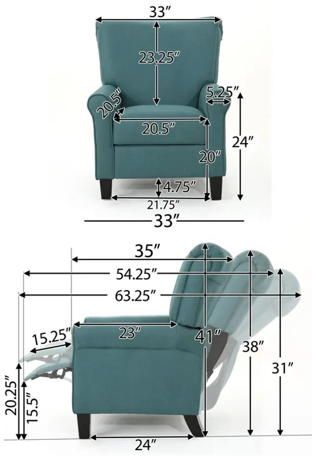 Wide Manual Standard Recliner - Teal