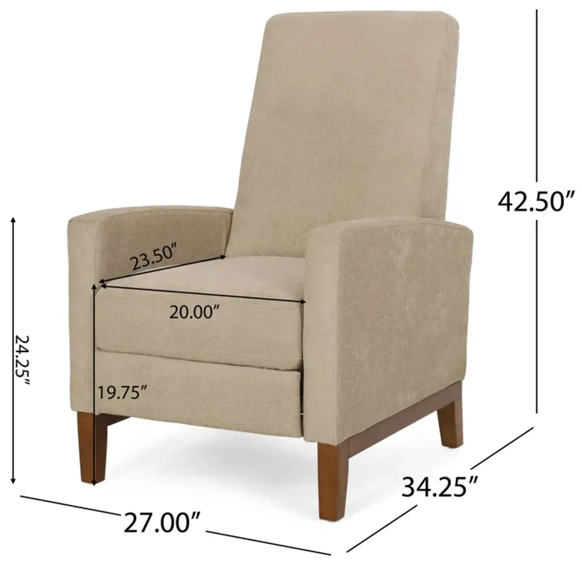 Wide Wood Hand Manual Club Recliner - Sand