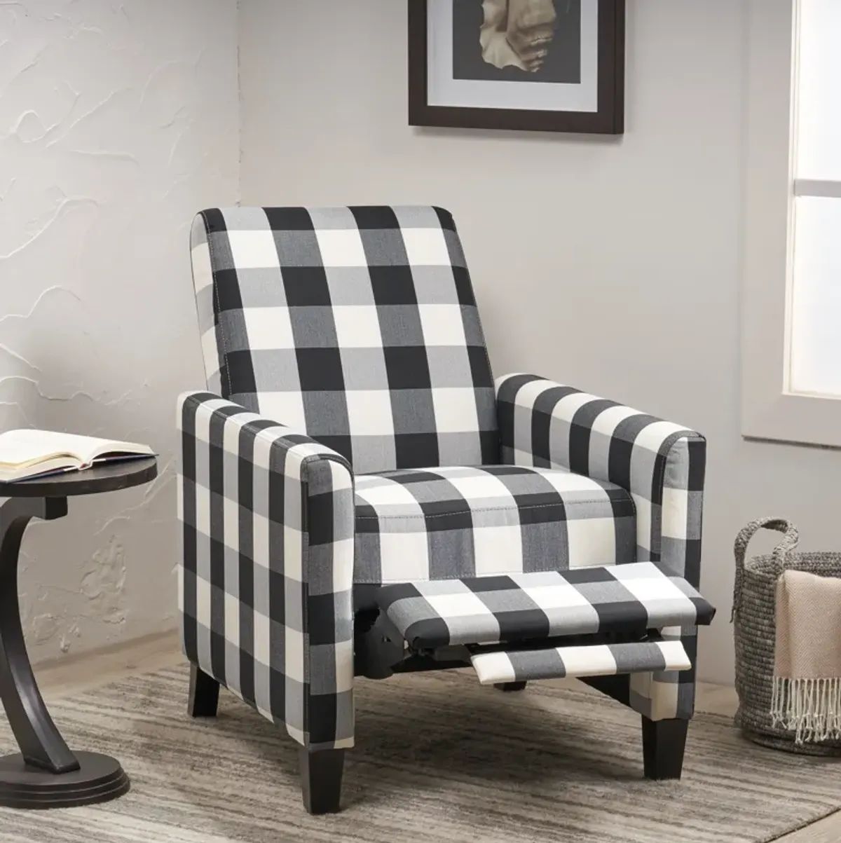 Wide Manual Club Recliner - Black / White