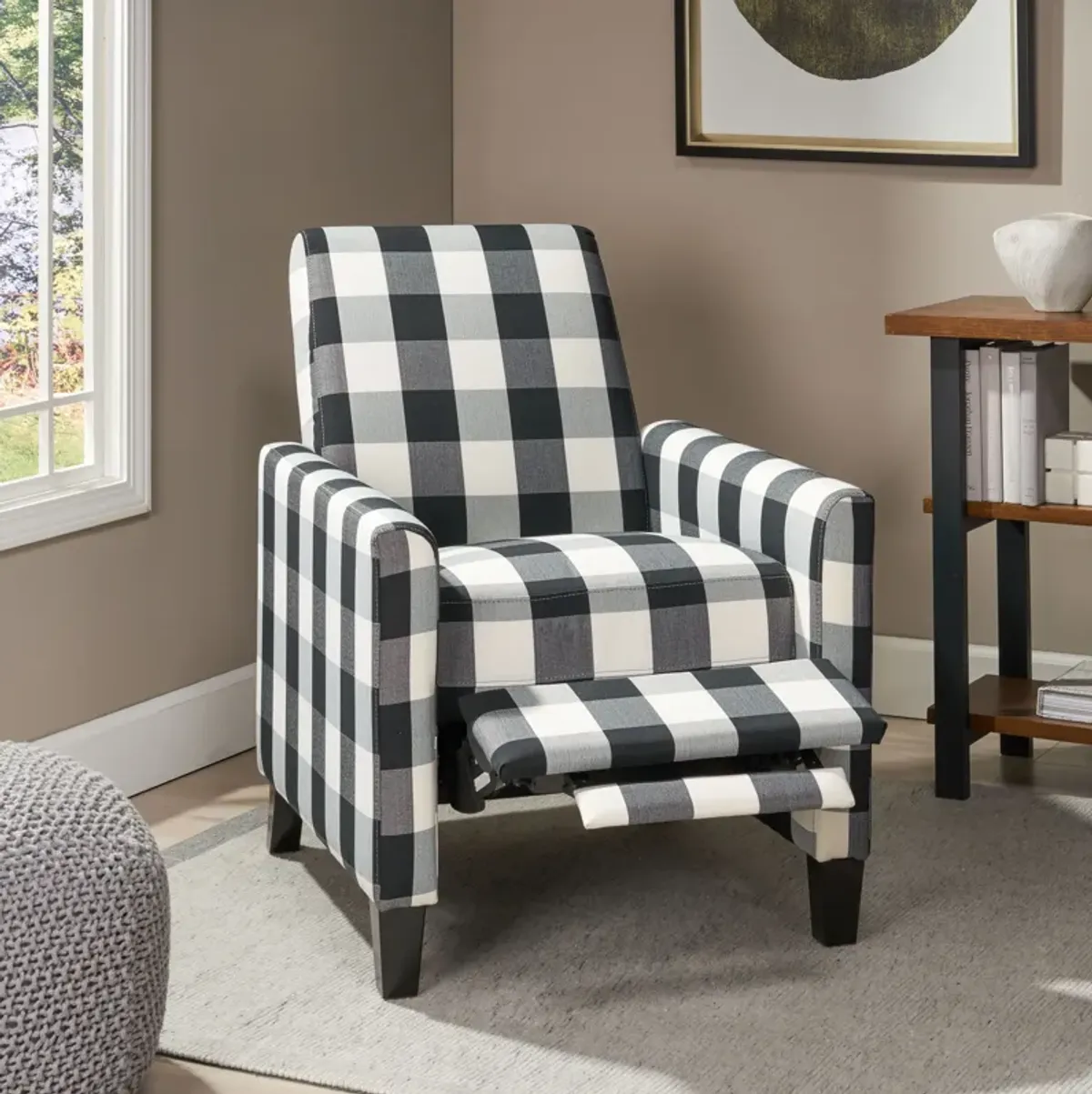 Wide Manual Club Recliner - Black / White