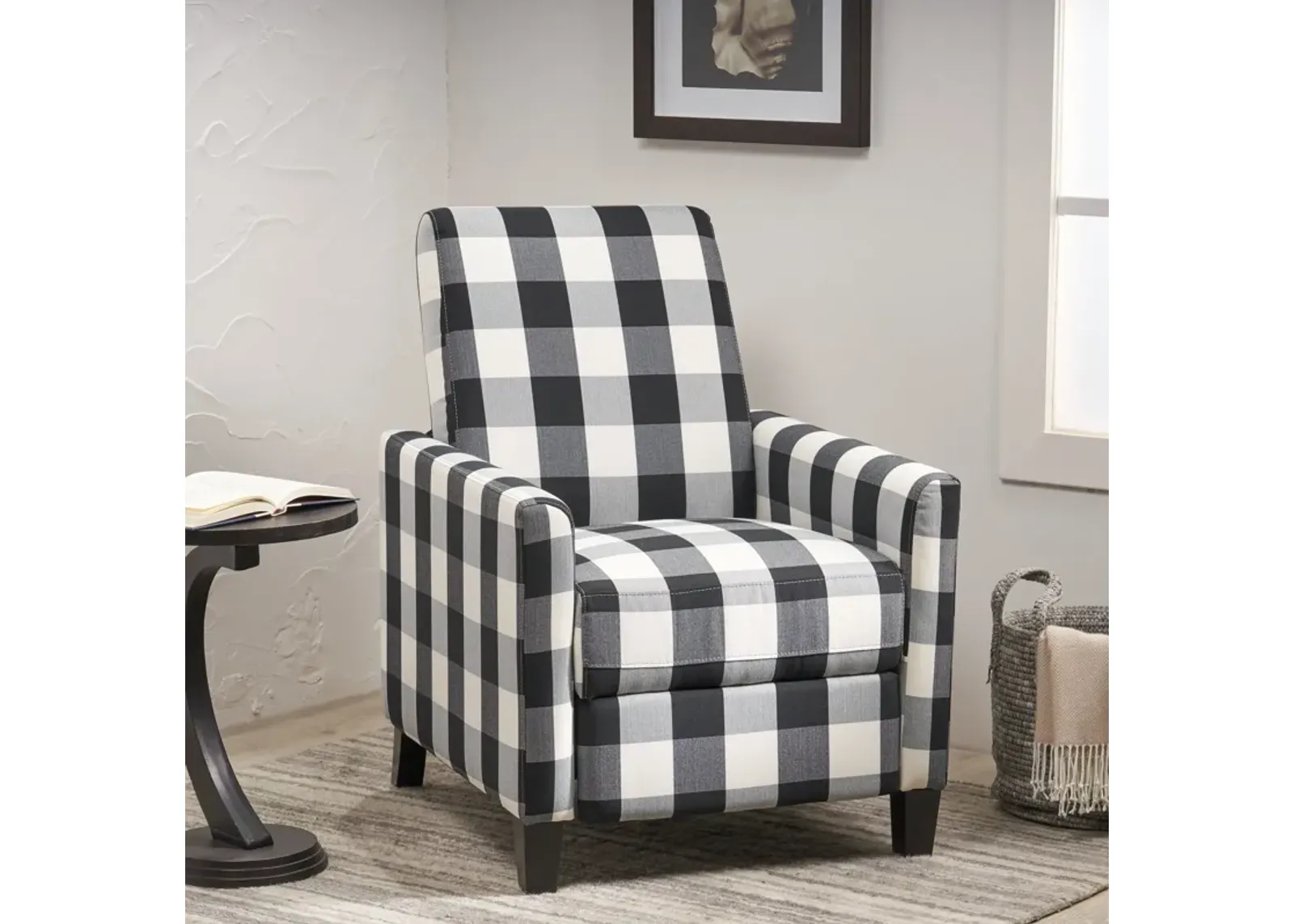 Wide Manual Club Recliner - Black / White