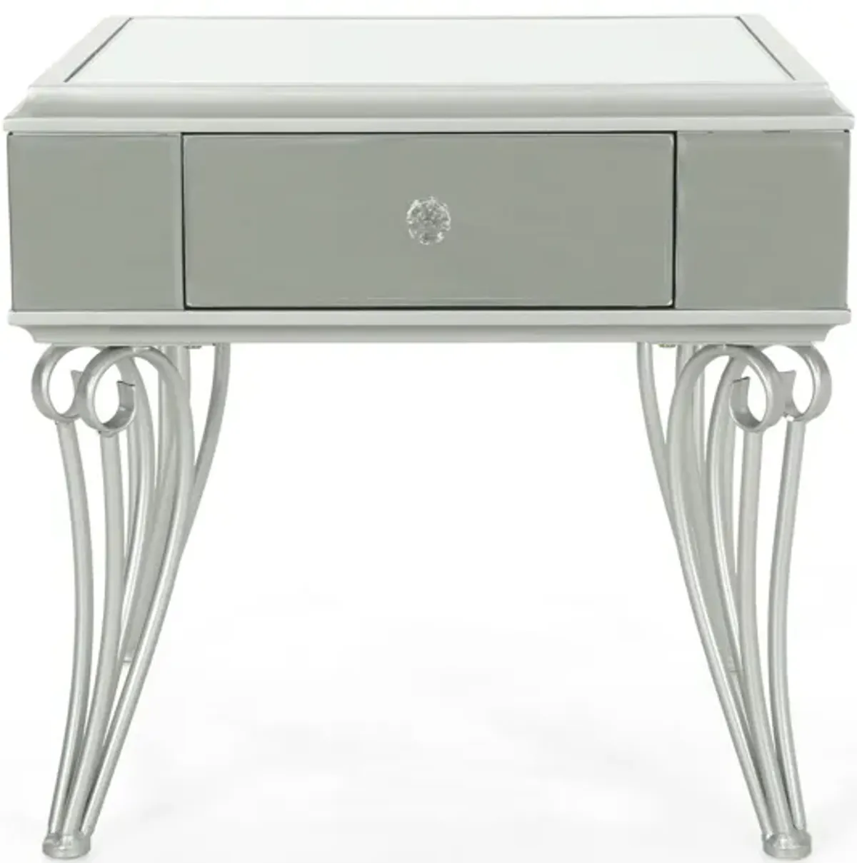 Mirrored Nightstand End Table With 1 Drawer For Bedroom Living Room - Silver