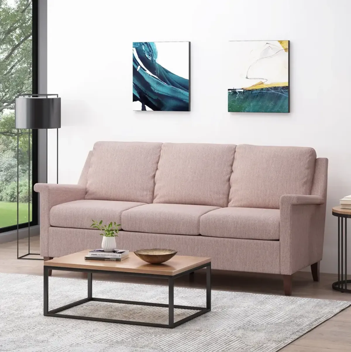 Comfy 3 Seat Sofa With Wooden Legs, For Living Room And Study - Light Pink