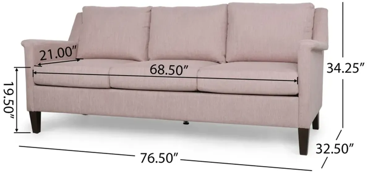 Comfy 3 Seat Sofa With Wooden Legs, For Living Room And Study - Light Pink