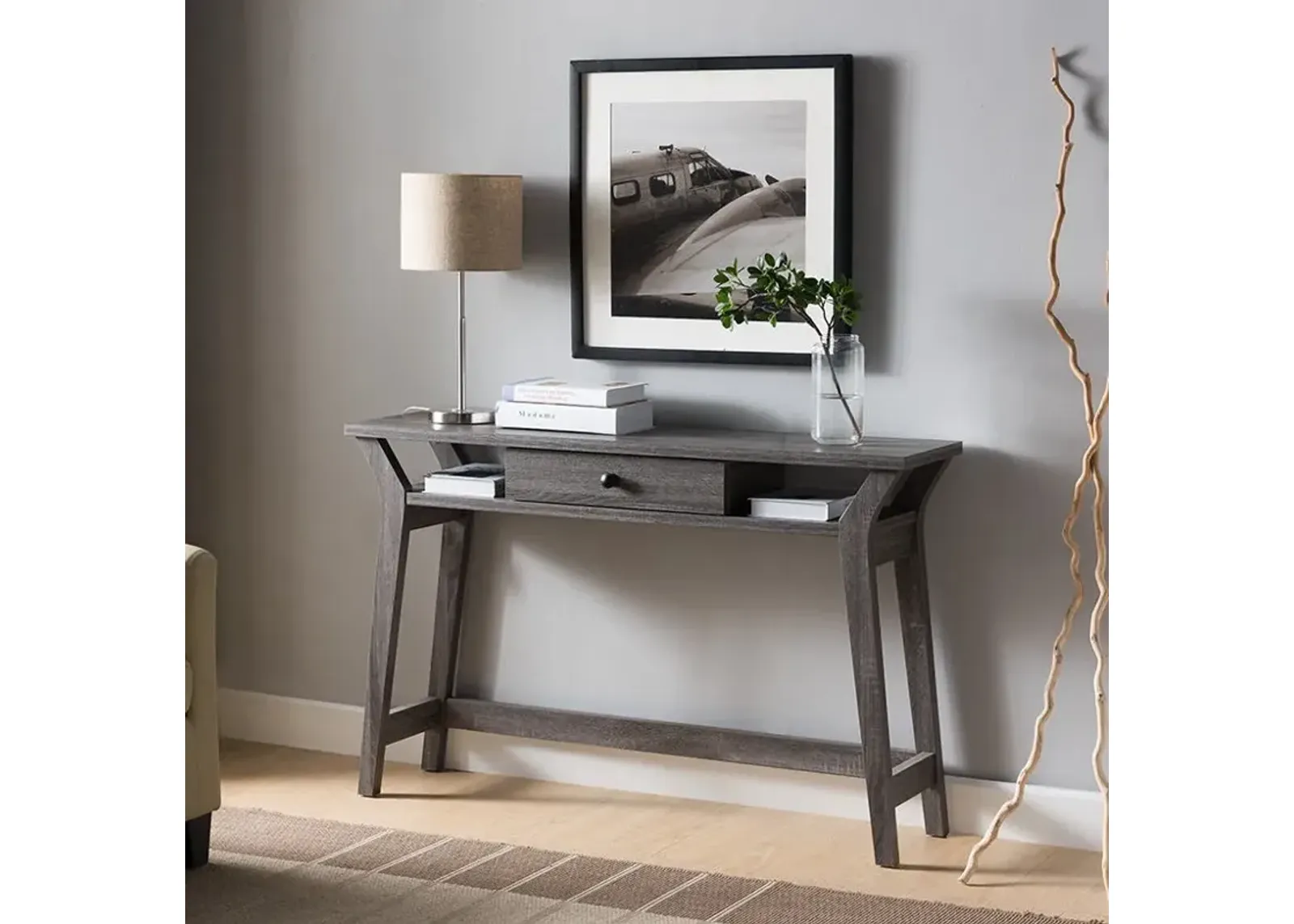 Console Table With One Drawer And Two Open Shelves - Gray