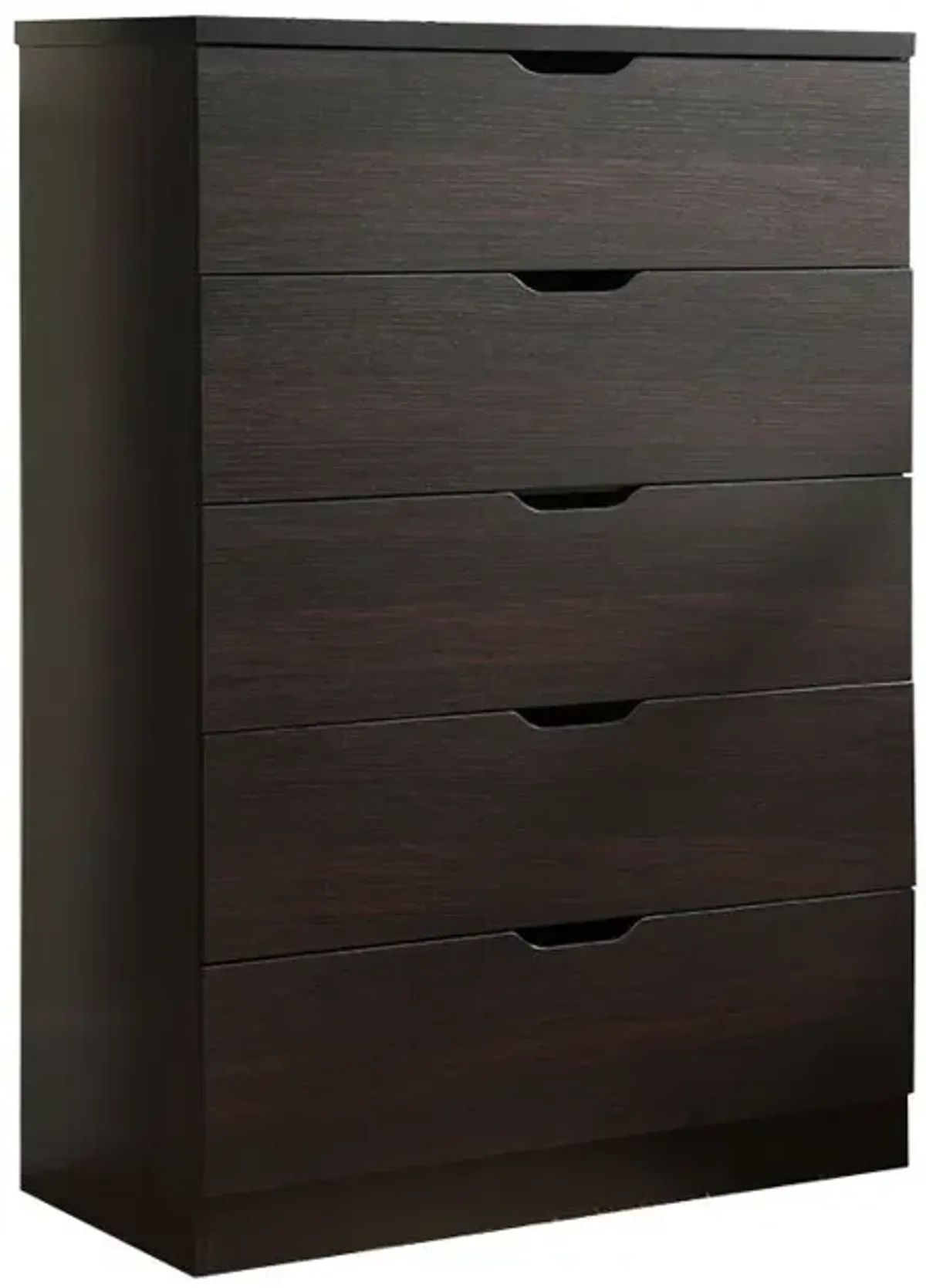 Five Drawer Clothes And Storage Chest Cabinet Faux Wood Grain And Metal Glides - Red Cocoa Chocolate