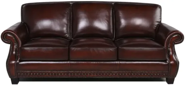 Traditional Roll Arm Nailhead Leather Sofa - Brown