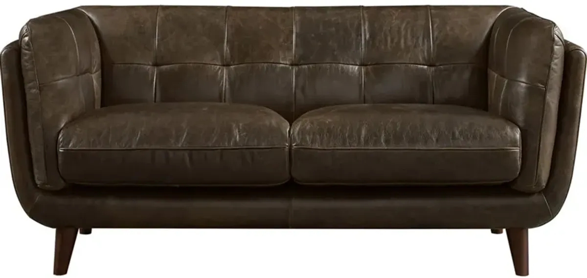 Solana - Waxy Pull Up Leather Loveseat - Dark Brown