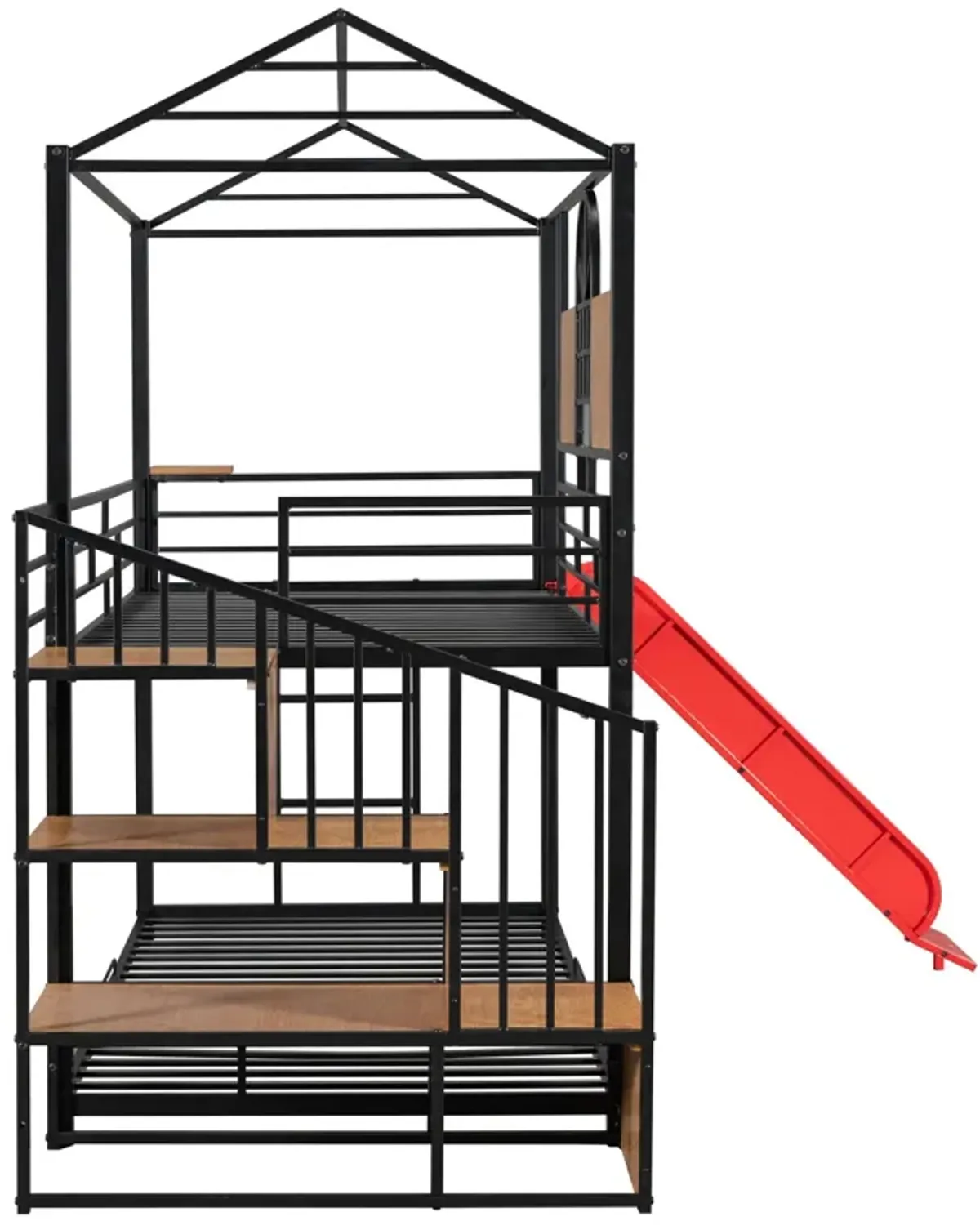 Metal Bunk Bed, Metal Housebed With Slide And Storage Stair