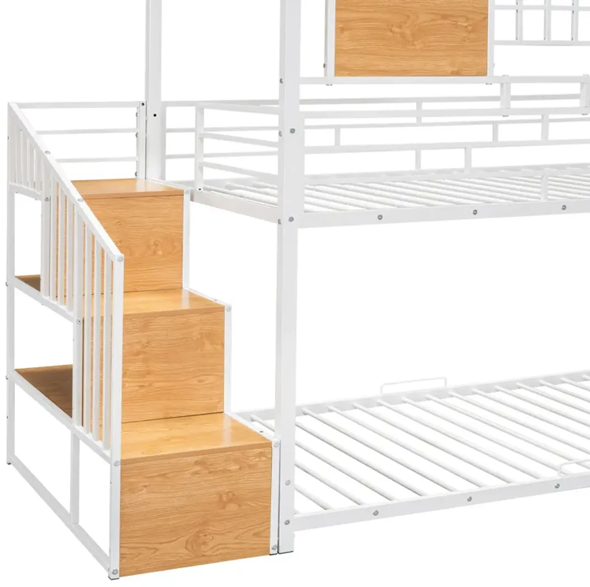 Metal Bunk Bed, Metal Housebed With Slide And Storage Stair